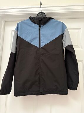 GAP kids Black, Blue & Gray Colorblock Hooded Windbreaker